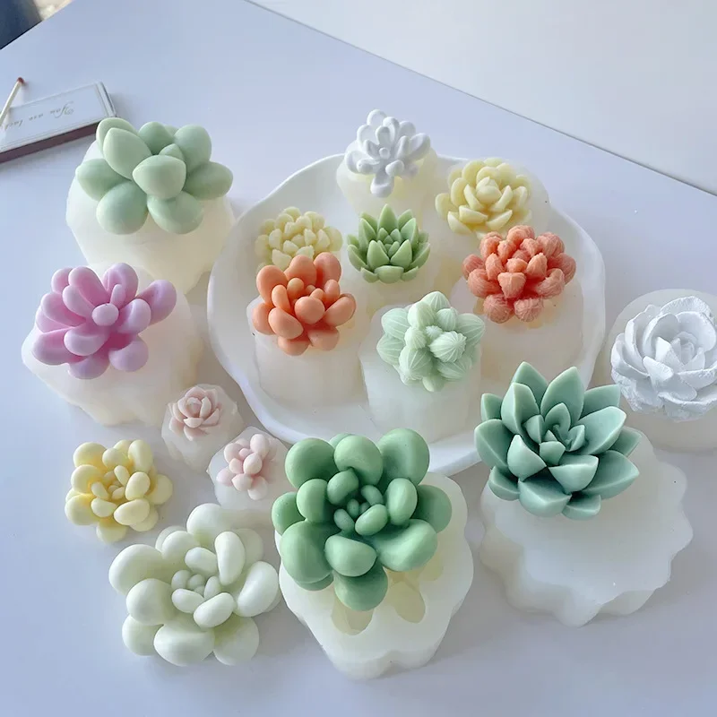 3D Silicone Candle Mold Forms Simulation Succulent Cactus Scented Candle Plant Flower Soap Aromatherapy Candle Making Mold Craft
