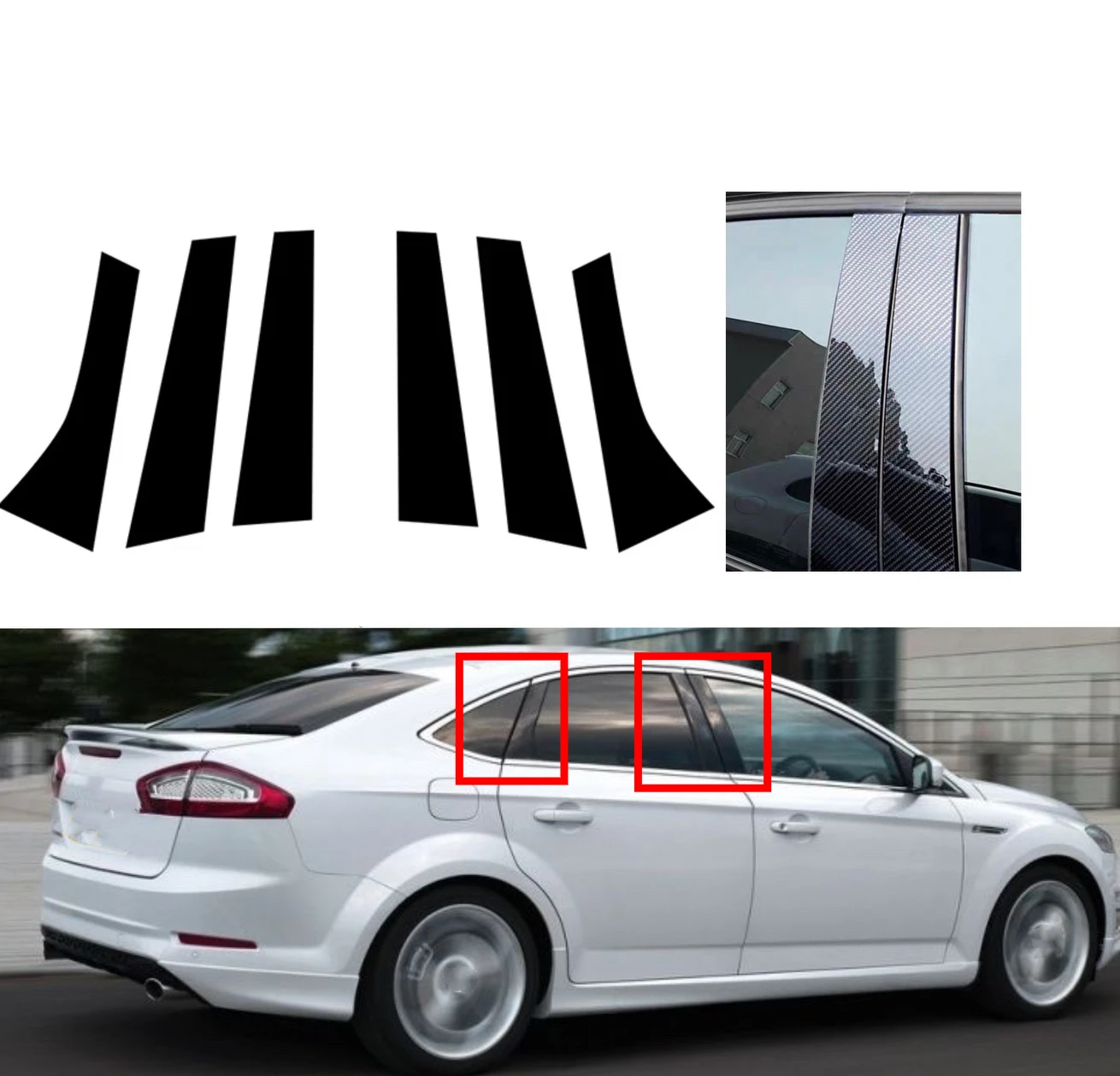 

6pcs Fit For Ford Mondeo MK4 2008 2009 2010 2011 2012 2013 Door Window Pillar Posts Cover Sticker Cover Decal TrimGlossy Black