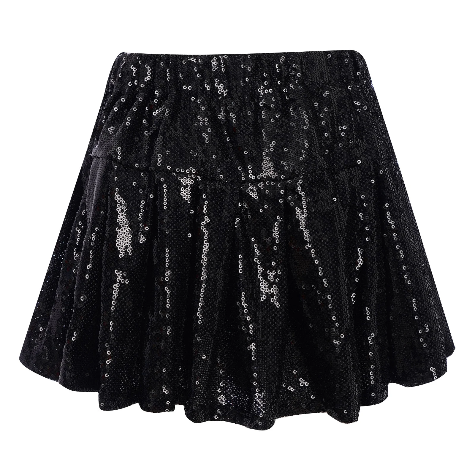 Girls Jazz Ballet Dance Skirt Sparkling Sequins Elastic Waist Skirt with Built-in Shorts for Birthday Party Dance Performance