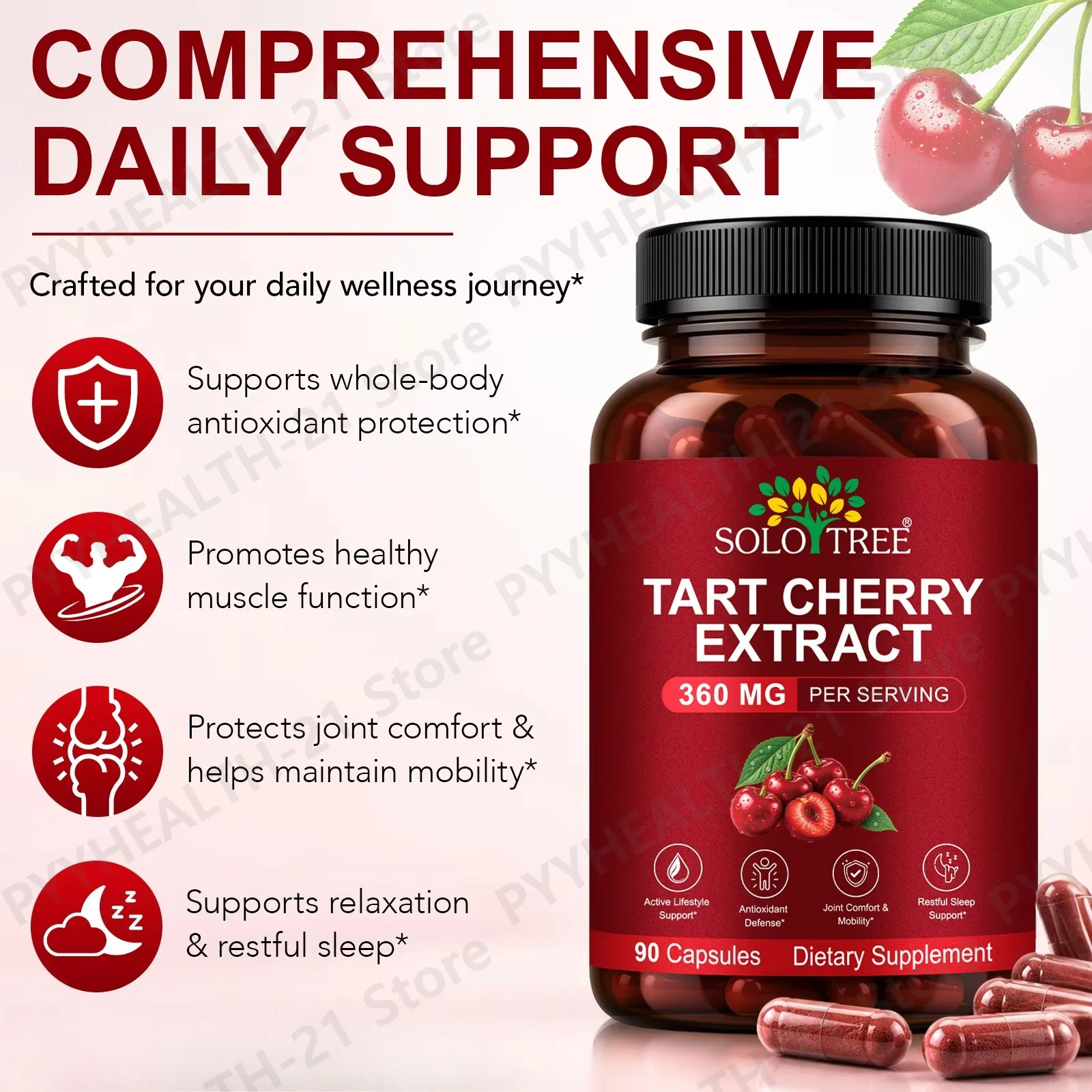 Tart Cherry Extract Capsules Uric Acid & Gout Support Joint Pain Support Restful SleepTart Cherry Extract 360mg 90 Capsules