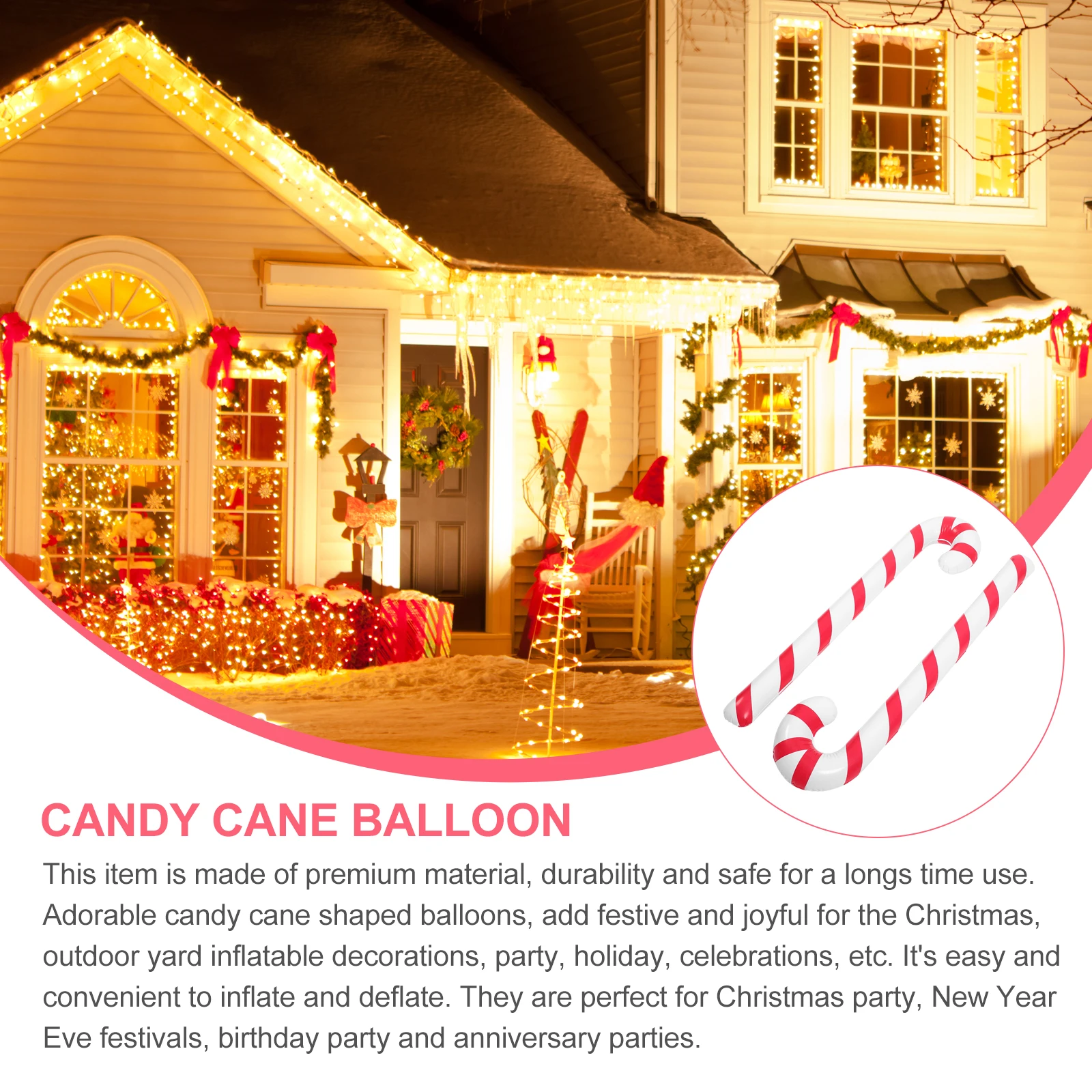 

2Pcs Red White Candy Cane Inflatable Balloons Christmas Decor Yard Party Celebration Supplies Candy Cane Balloons