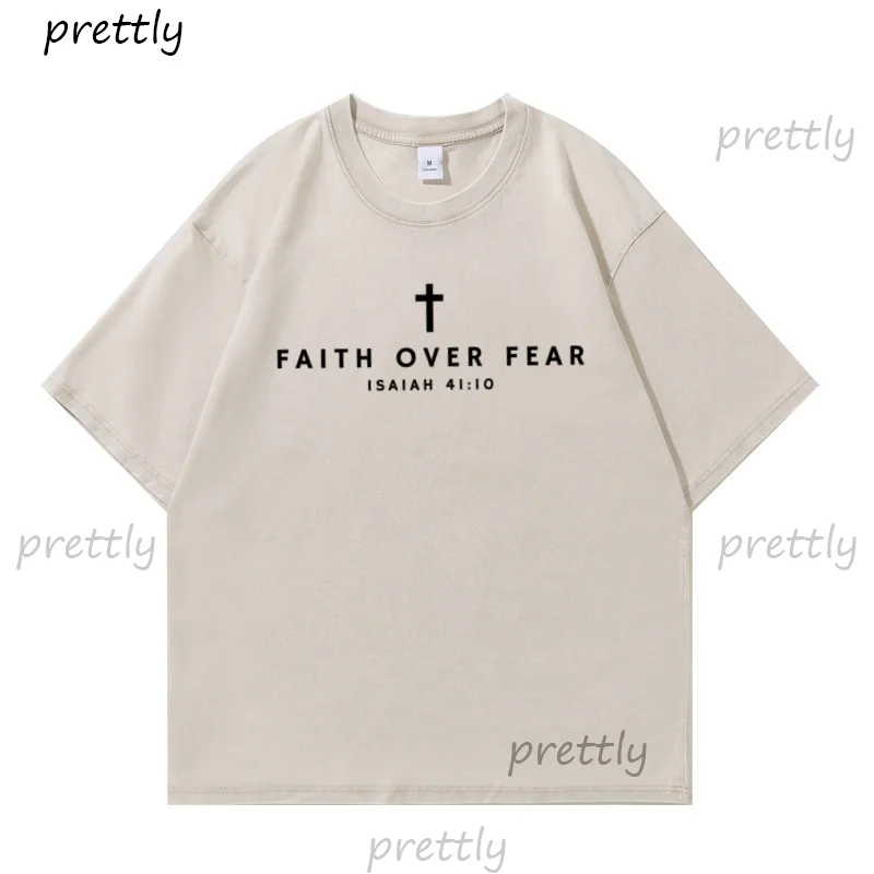 الإيمان على الخوف تي شيرت المسيحية تي شيرت كريستيان ميرش يسوع التي شيرت الحد الأدنى الإيمان في سن المراهقة القطن عادية كم قصير تيز