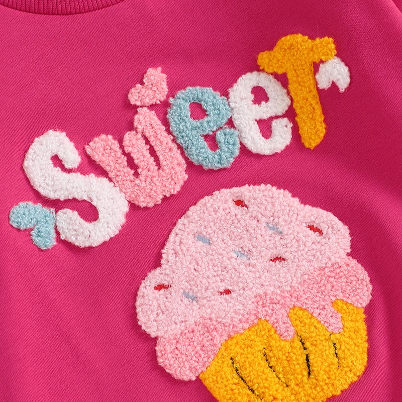 ملابس الخريف للفتيات الصغيرات، سويت شيرت بأكمام طويلة وكشكشة مطرزة بأحرف وسراويل مرنة، مجموعة ملابس أطفال مكونة من قطعتين
