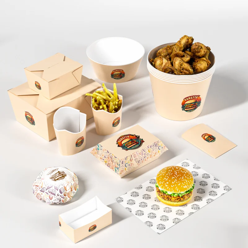 custom.LOKYO Take Out Disposable French Fries Burger Pizza Boxes Food Grade Fast Food Packaging Set Series