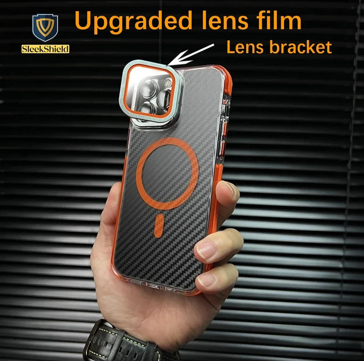 Matte MagSafe Magnetic Lens Stand Case for iPhone 16, 15, 11, 12, 13, 14 Pro Max, Plus - Camera Glass Carbon Fiber Armor Cover