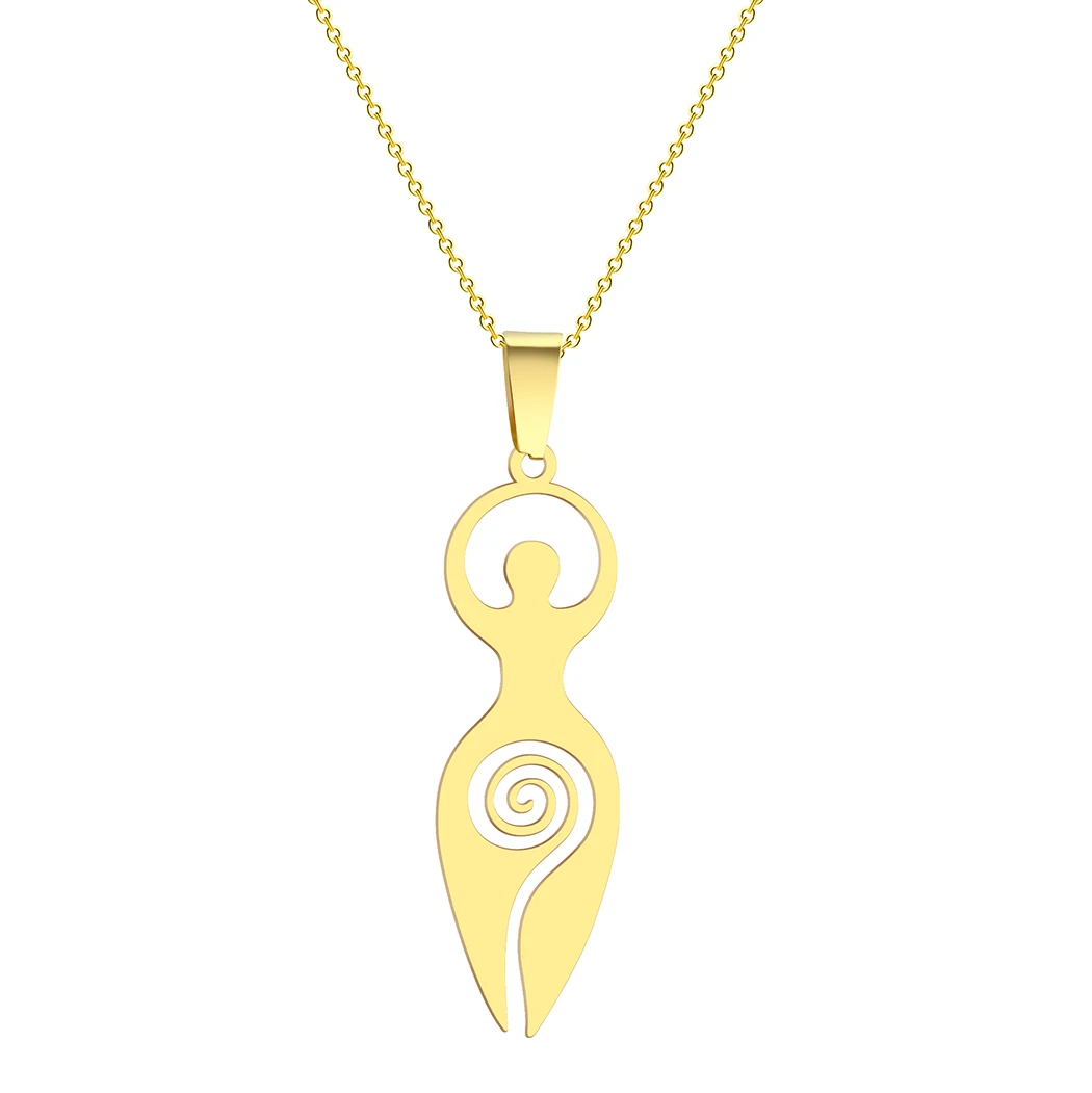 Stainless Steel Spiral Goddess Pendant Necklace For Women Wiccan Amulet Talisman Jewelry Mystical Pagan Necklace