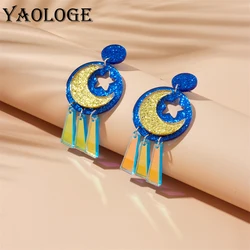 YAOLOGE Cartoon Star Moon Tassel Pendant Earrings For Women Girl New Fashion Acrylic Ear Drop Jewelry Birthday Gift Party серьги