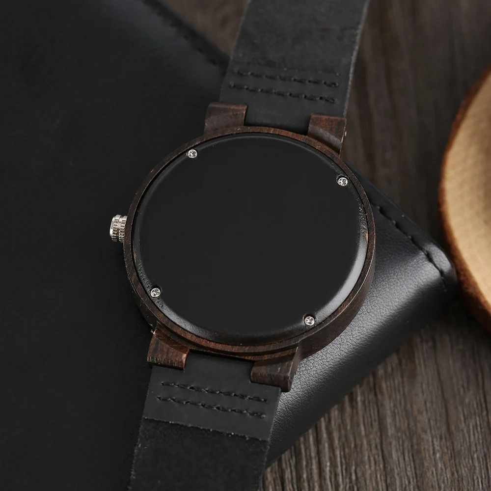 Vintage Ebony Wood Genuine Leather Watch for Men Women Stylish Casual Styles Red Seconds Simple Dial Wooden Wristwatches