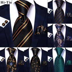 Hi-Tie элегантный мужской галстук черный Золотой Полосатый Пейсли Шелковый Свадебный Никки для мужчин Hanky запонки Бизнес вечерние Прямая поставка