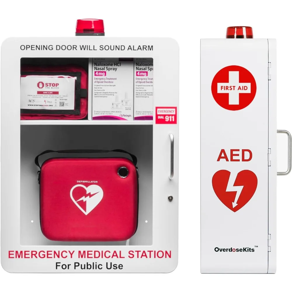 

Аварийная медицинская станция — настенный шкаф для AED, Naloxone, контроль кровотечения и аптечек — общественное хранение Solu