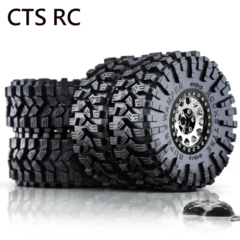 

4pcs 120mm Metal 1.9" Beadlock Wheel Rim Rubber Tire Set for 1/10 RC Crawler Car Traxxas TRX4 RC4WD D90 Axial SCX10 II III MST