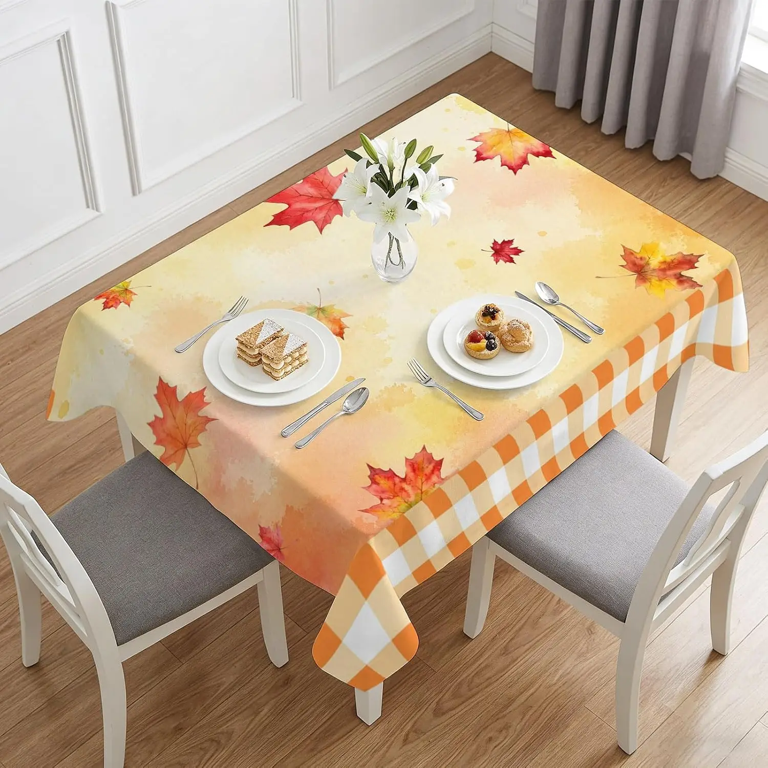 Fall Harvest Thanksgiving Maple Leaves Rectangle Tablecloth for Table Decor Reusable Kitchen Dining Tablecloth Autumn Decoration