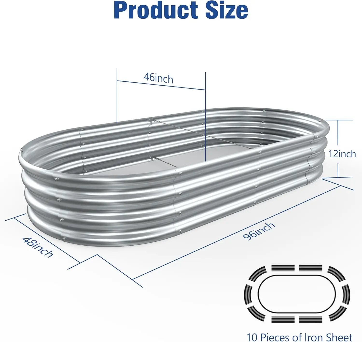 Verzinktes Hochbeet-Kit, 2er Pack 7x3x1 Fuß verzinktes Pflanz gefäß, ovale große Metall-Garten betten im Freien