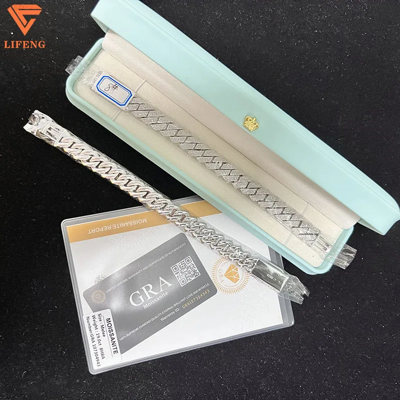 

High Quality 15mm Necklaces Vvs Round Moissanite Bracelet Two Rows White Gold Plated Moissanite Cuban Link Chain Hip-hop Neckla
