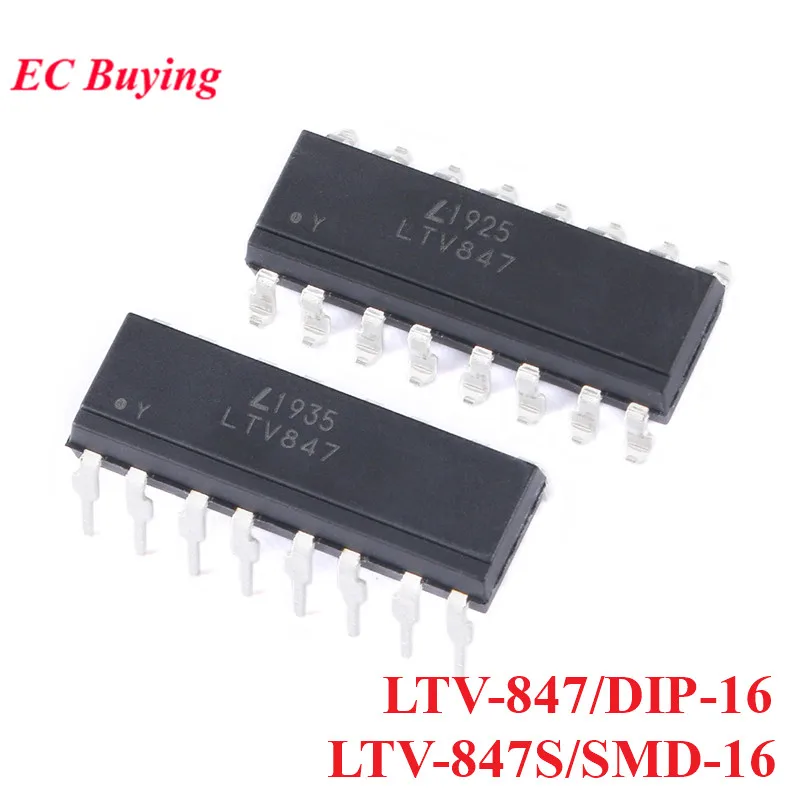 10pcs/lot PC847 LTV847 LTV847S DIP-16 SMD-16 Transistor Output Photocoupler IC Controller Chip New Original