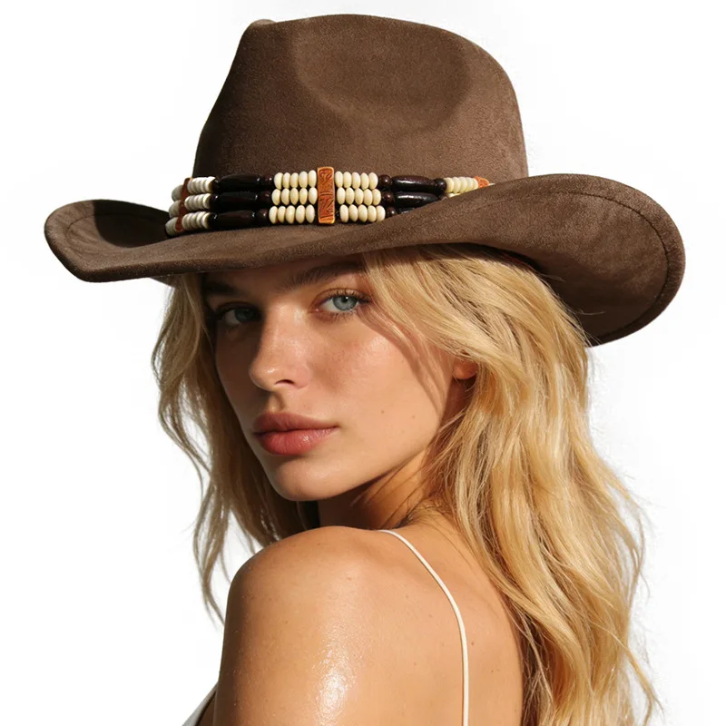 

New Trendy Elegant Suede Flared Brim Fedora Retro Hats For Men And Women Outdoor Travel Jazz Hats Ethnic Style Cool Cowboy Caps