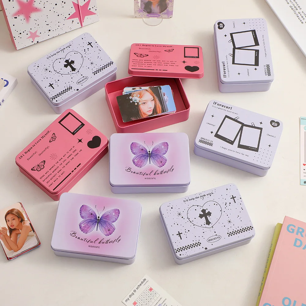 Kpop Photocards Storage Box Clips Stickers Tapes Jewelry Idol Photo Desk Storage Organizer Butterfly Pattern Classify Stationery