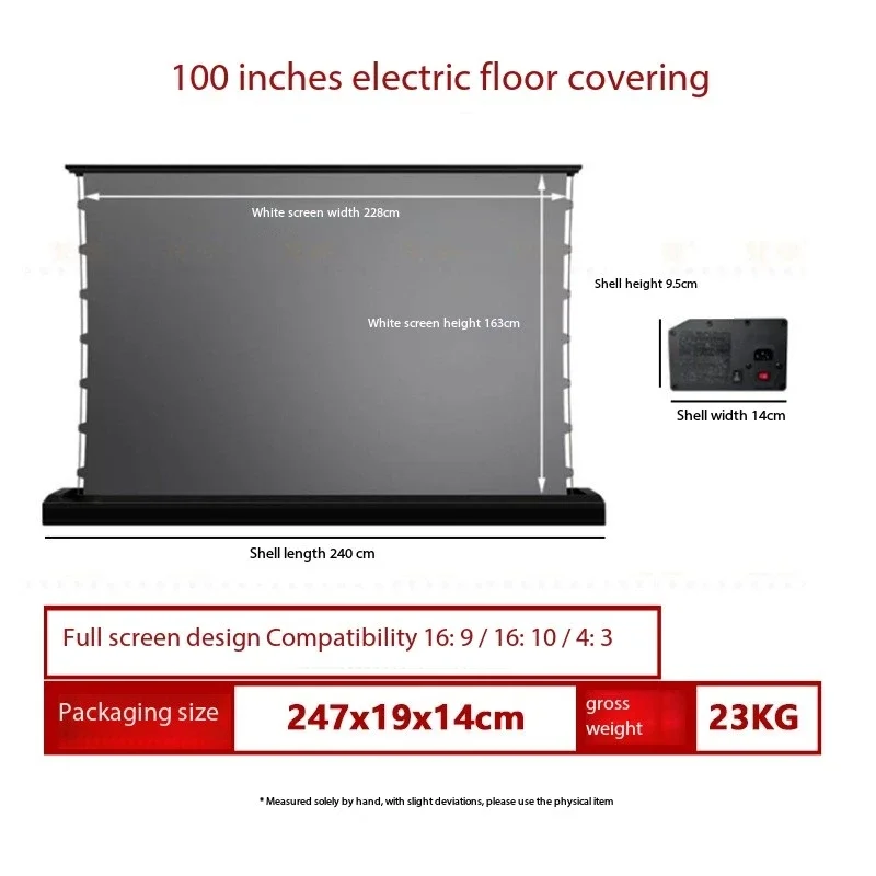 

SCREEN 100 Inch 16:9 UHD Motorized Floor Rising ALR Pet Crystal UST Laser Projector Ultra Short Throw Projection Screen
