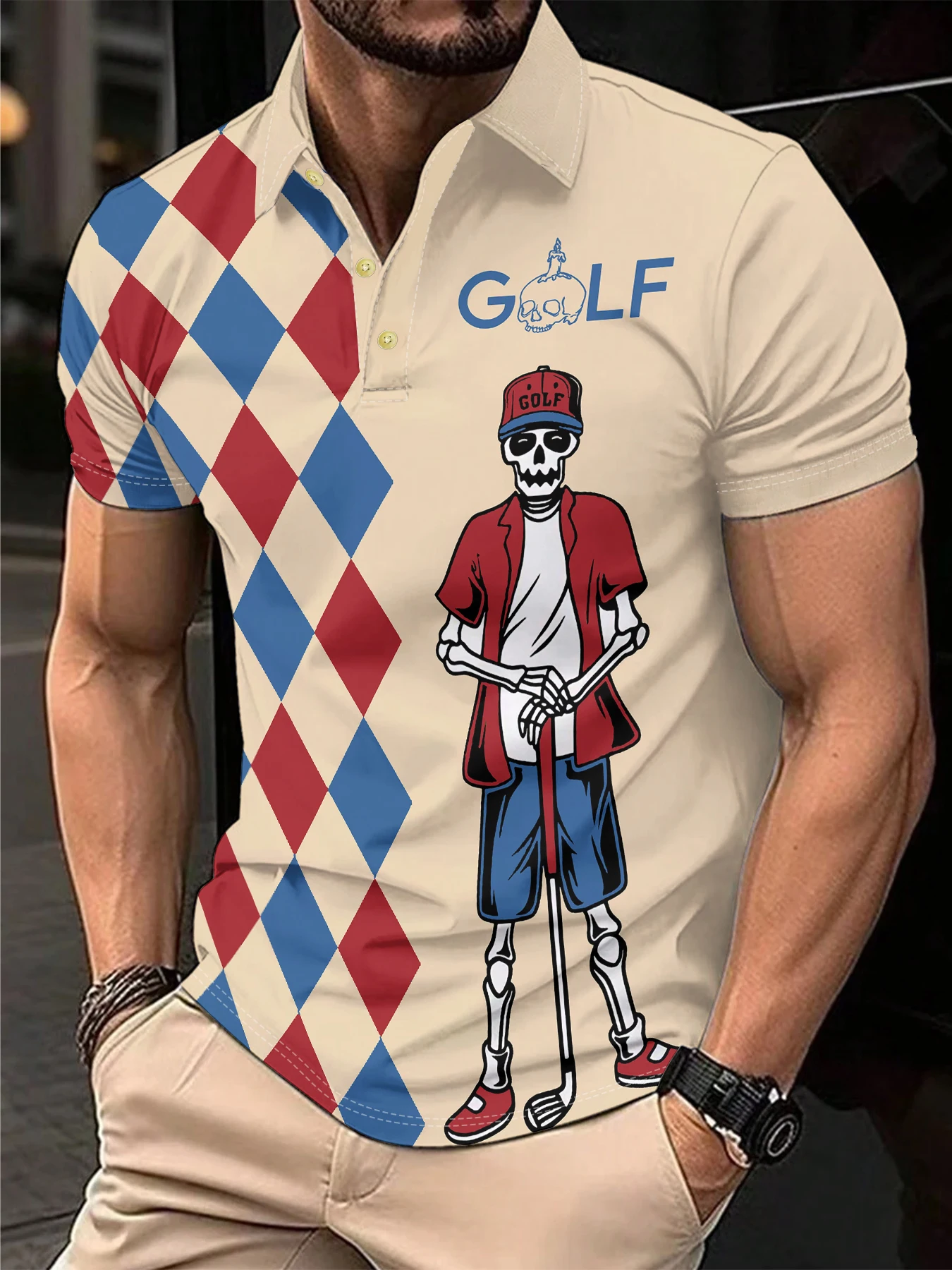 

Summer Men's Polo Shirt Skull Printed Funny Trendy Golf T Shirt Casual Lapel Short Sleeves Comfortable Classic Tee Women Tops