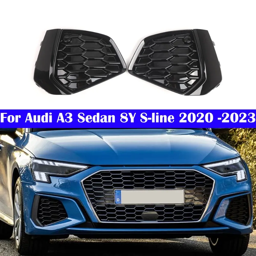 

Car Front Bumper Light Cover Fog Lamp Honeycomb Hex Chrome Grill 8YG807671A 8YG807672A For Audi A3 Sline S-line 2020 - 2023