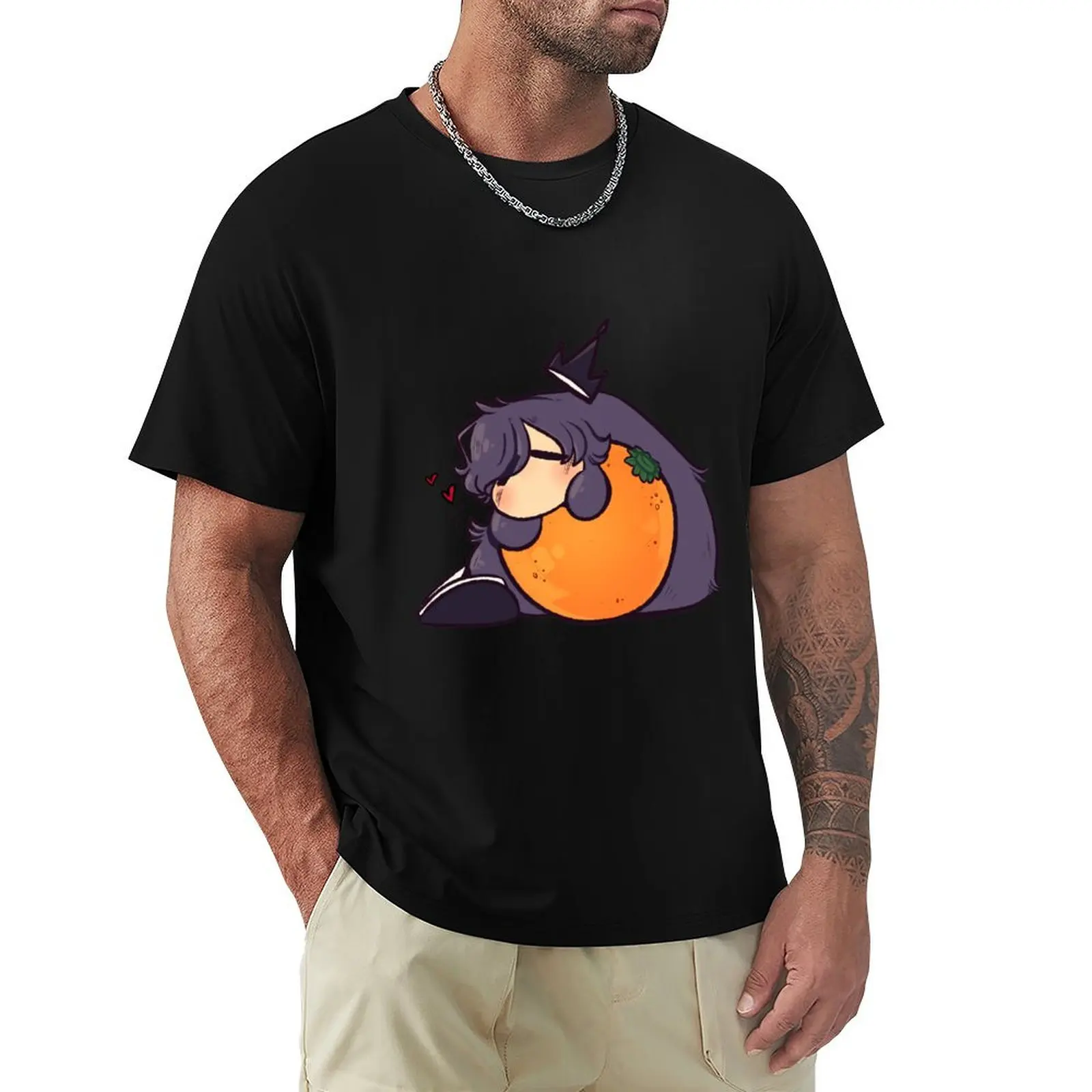 

Longkii with an orange T-Shirt graphic tee shirt customs anime shirt oversizeds slim fit t shirts for men