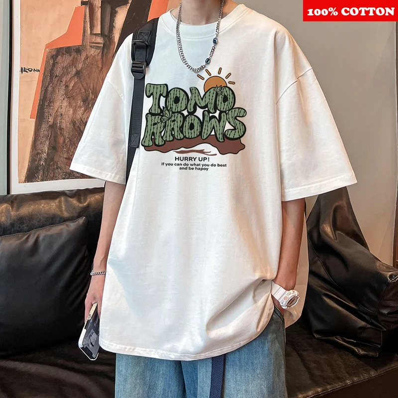 الشارع شخصية إلكتروني تي شيرت مطبوع الرجال الصيف 2025 جديد 100% القطن قصير الأكمام المحملة عادية Y2k بلايز الشباب ملابس رجالي