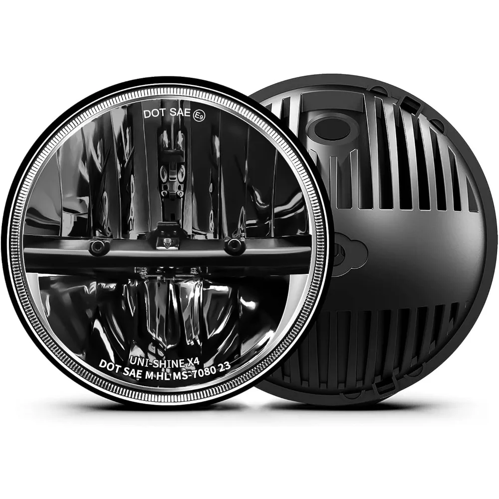 

UNI-SHINE 2PCS 7-Inch LED Headlights - DOT Approved, Hi/Lo Beam, Compatible with Jeep Wrangler, Chevy, and Miata - Plug and Play