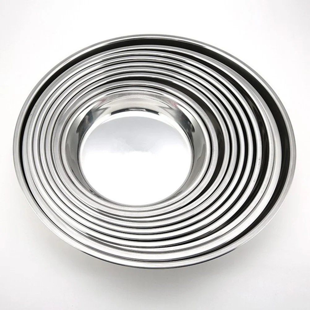 

26Cm Dish Plate Round Stainless Steel Serving Tray for Food Fruit Cake Baking Pan Portable Lightweight Camp Kitchen Accessory