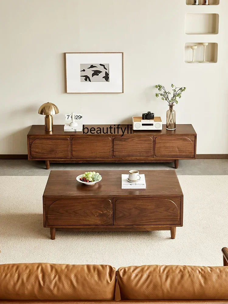 

N19 Nordic Solid Wood Coffee Table Living Room Home North America Black Walnut Tea Table Storage Low Table