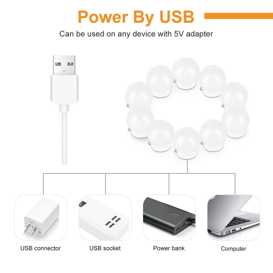 Lampu Dinding LED portabel USB 5V, lampu meja rias, lampu kecantikan dapat diredupkan, lampu sensor riasan tangan