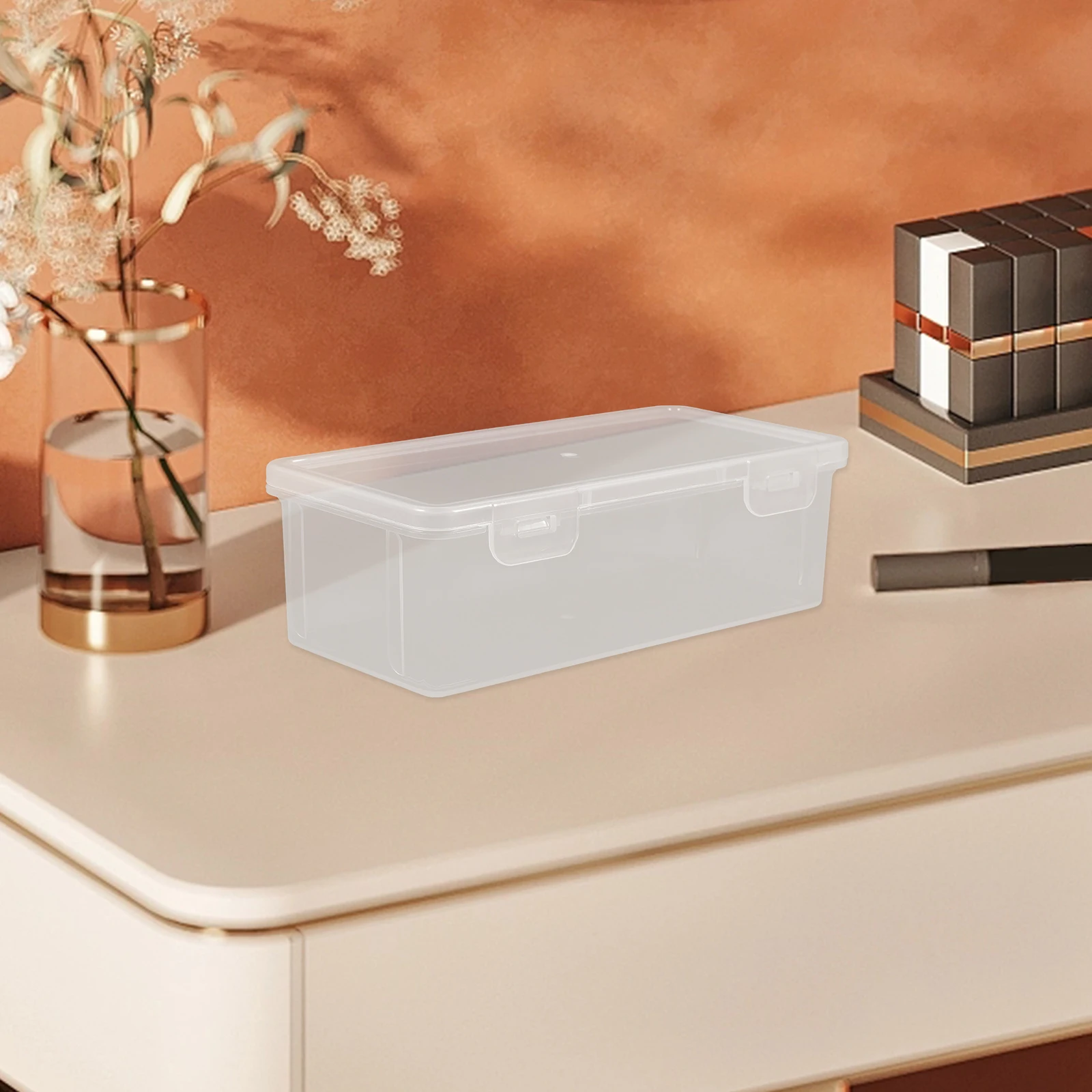 2 قطعة صندوق تخزين منظم بلاستيكي شفاف متوسط الطول للمكتب والفصول الدراسية والقرطاسية وقلم رصاص ومشابك شعر شفافة