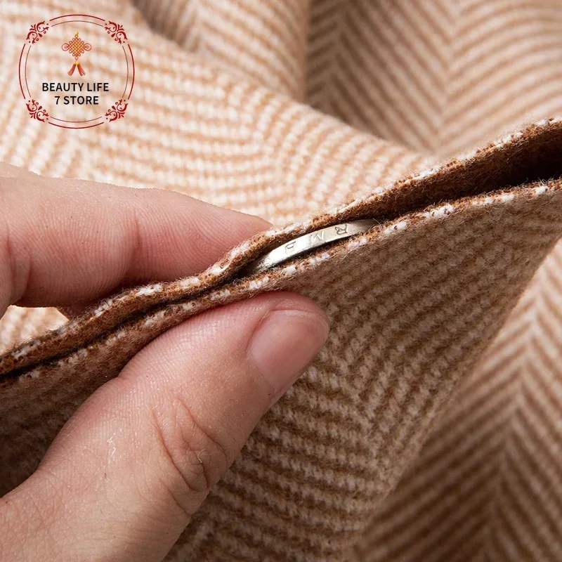 Fall Winter Thickend Herringbone Wool-like Fabric Padded Cashmere Coat Pants Scarf Cloth Sewing DIY Clothing Material 150x50cm