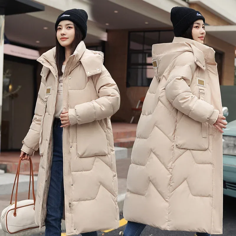 

Long Parkas Women Knee Length Coats Hoodies Zipper Thick Warm Coat Casual Maxi Jackets Elegant Autumn Winter 2025 Streetwear