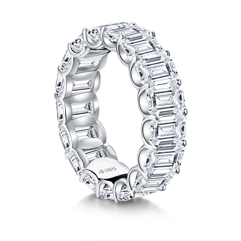 

Женское кольцо AINUOSHI Eternity Band из стерлингового серебра 925 пробы с изумрудной огранкой, кольцо Eternity для женщин, вечерние танцы, свадебные украшения