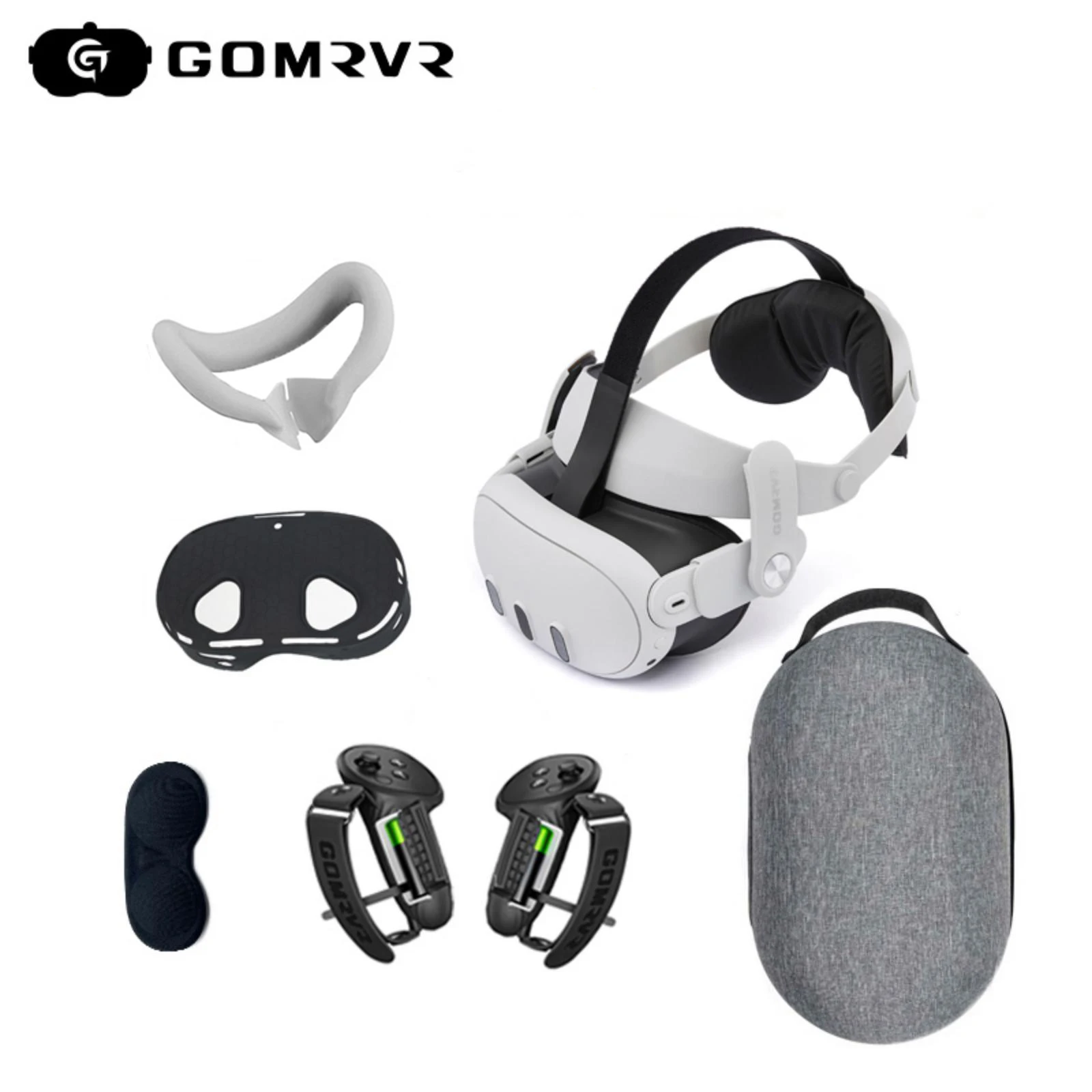 GOMRVR-Correia de cabeça ajustável para Oculus Quest 3, estojo de transporte, capa protetora de silicone, acessórios VR, conjunto de 6 peças