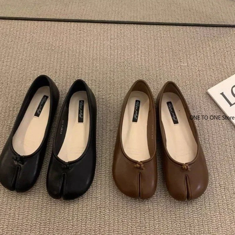 

Lovely Soft Leather Split Toe Women Tabi Ballet Flats Spring Autumn Comfortable Walking Lazy Loafers Casual Girls Dance Shoes