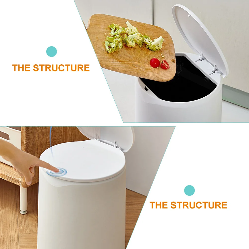 

Press Trash Can with Lid 5L Modern Plastic Waste Bin for Kitchen Bathroom Bedroom Home Office Use Household Garbage Container