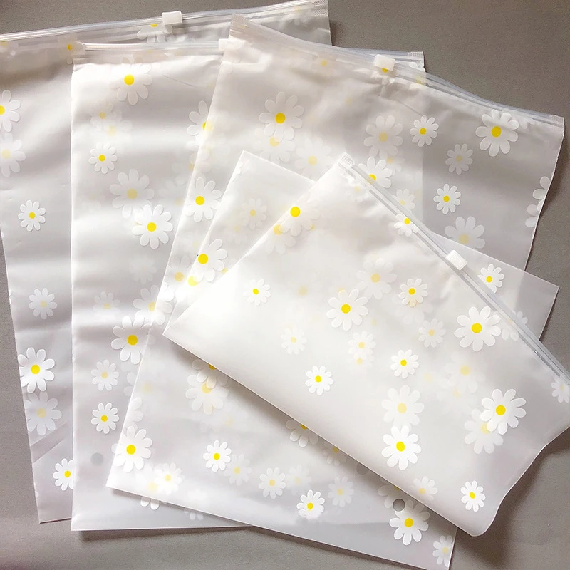 Daisy Flower Transparent Flamingo Travel Storage Bag Zipper Lock Waterproof Clothing Closet Underwear Sorting Bag