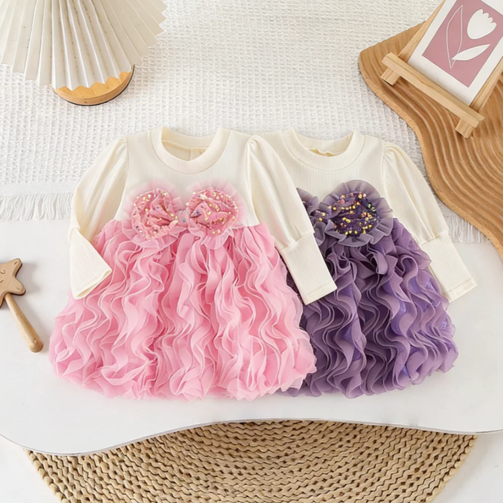 

Baby Girl Dress Spring/Fall Sequined Bow Long-Sleeve Girl Dress Cute Birthday Party Baby Dress Baby Girl Clothes
