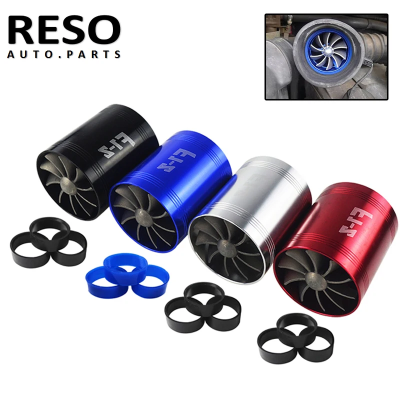 

RESO-Car Turbine Supercharger kit F1-Z Double Turbine Turbo Charger Air Intake Gas Fuel Saver Fan for Air Intake Hose 65-74mm