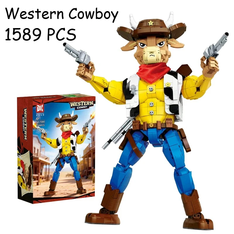 

1589PCS Creative Western Cowboy,Joint Rotate Home Decor Building Block Educational Toys Kids Adults Christmas DIY Birthday Gifts