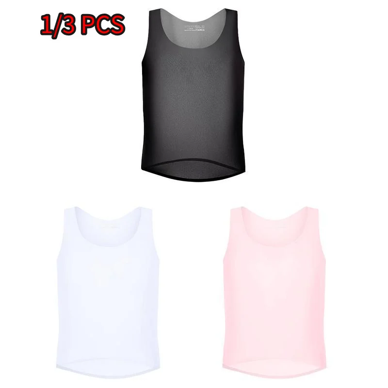 New Men Tight Fitness Vest Summer Ultra Thin See Through Ice Silk Mesh Breathable Sleeveless Tank Top
