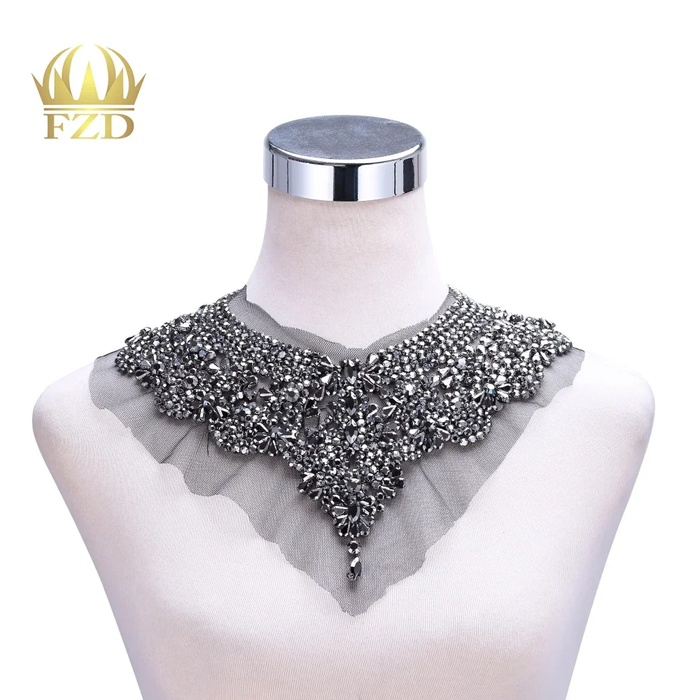 

FZD 1 PCS Handmade Sequin Cut Beads Bodice Patches and Rhinestones Applique with Gauze for Wedding Dresses Patches for Clothing