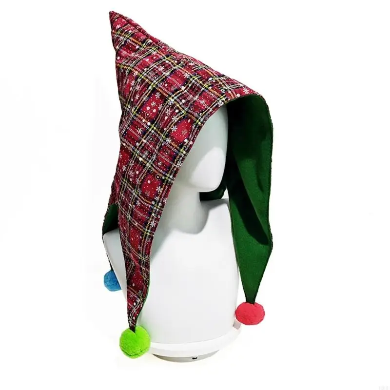 Cheerful Elf Hat Dwarf Glitter Gingham Witch Hat Slouch Christmas Headwear Baggy Hat Slouch Witch Mischievous Elf Y08E
