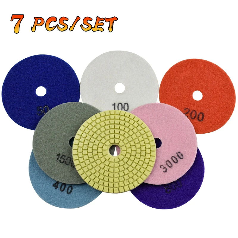 80mm 100mm diamante lucidatura tamponi bagnati 7 pezzi Set abrasivo Buff Tool per levigatura pietra marmo granito controsoffitto calcestruzzo 3/4Inch