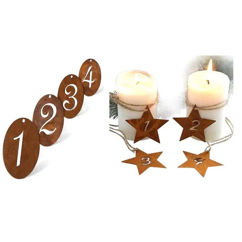 4PCS Christmas Rust Number Decorative Advent Wreath, Distressed Metal, Christmas