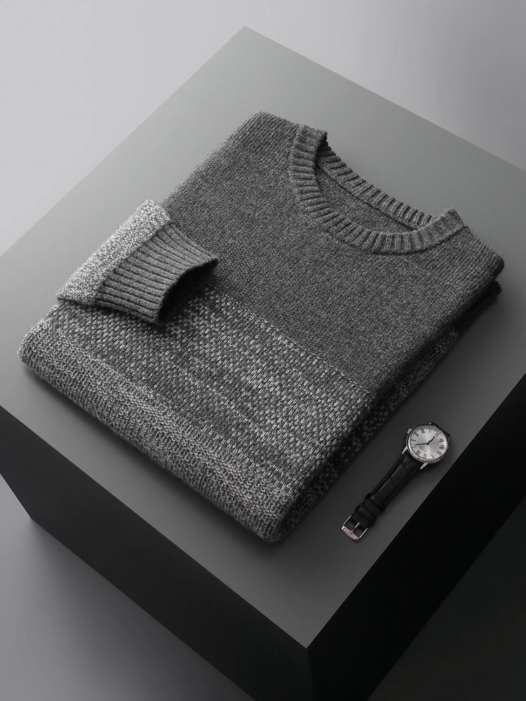 

TLOML Autumn Winter Men's Cashmere Sweater Thick O-neck Wool Pullover 100% Merino Wool Smart Casual Knitwear Knitting Comfy Tops