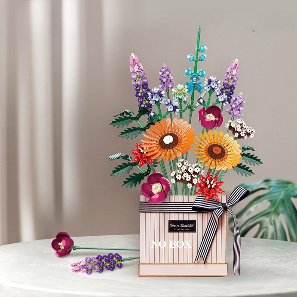 

MOC Sunflower Lavender Flower Bouquet Building Block Set Sunshine Wedding Eternal Potted Plant Grass Toys Birthday Holiday Gifts