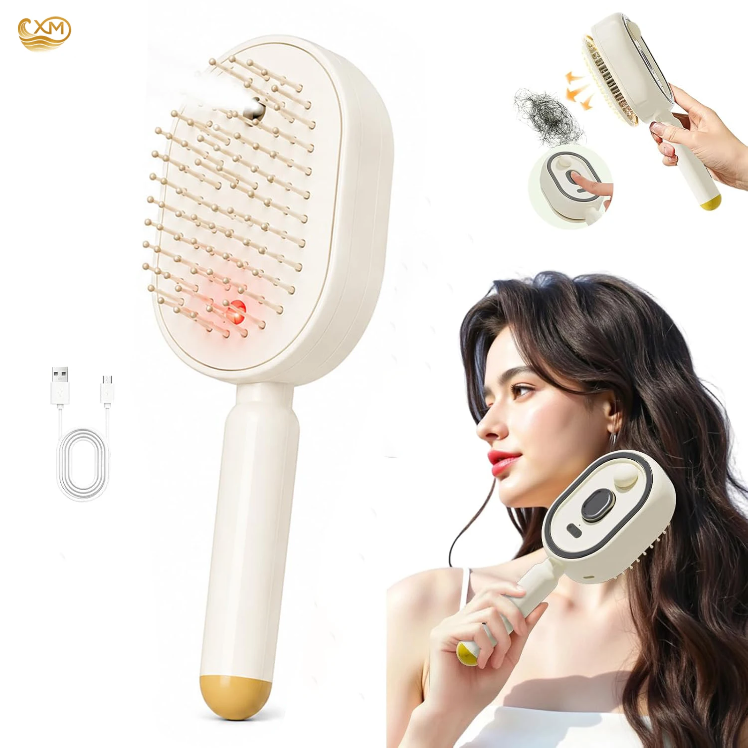 Electric Steam Brush for Hair Rechargeable Hair Brush with Water Spray Reduce Frizz Detangling & Anti-Static Hair Brush