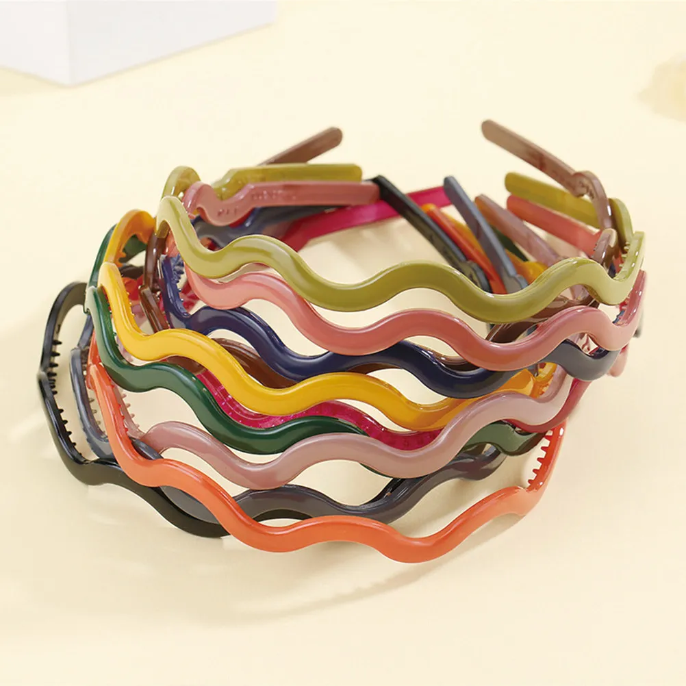 

8Pcs Wave-Shaped Hair Band Plastic Resin Headband Tough Lightweight Bend Resistant Shape Recovery Stylish Versatile for All